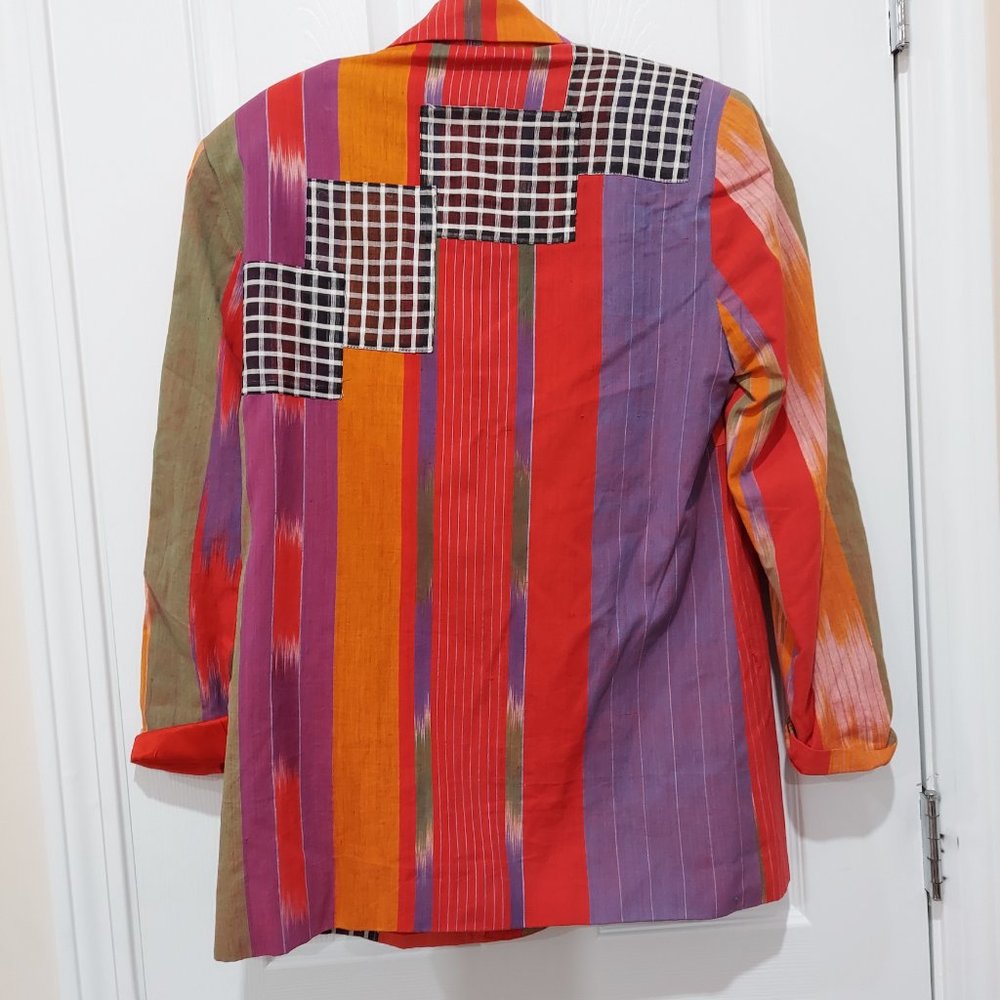 Vintage Patchwork Blazer Multicolor Clowncore Size Small 100% Cotton - Picture 4 of 5